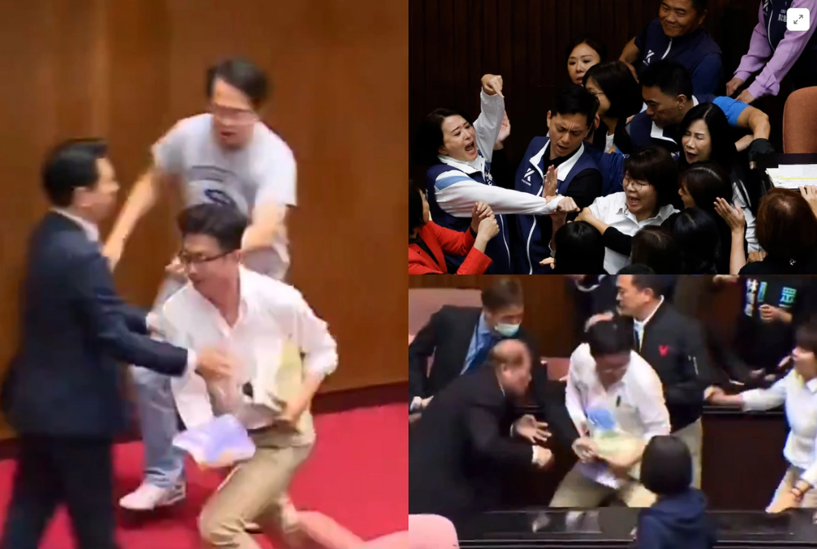 Tayvan parlamentində kütləvi dava: Hakim partiyanın üzvü bülletenləri götürərək qaçdı - VİDEO